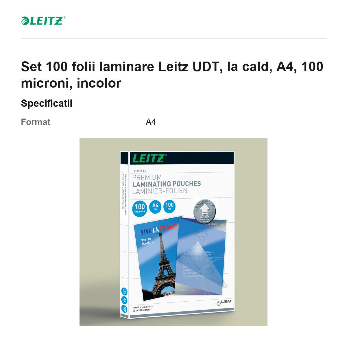Set 100 folii laminare Leitz UDT, la cald, A4, 100 microni, incolor [3]