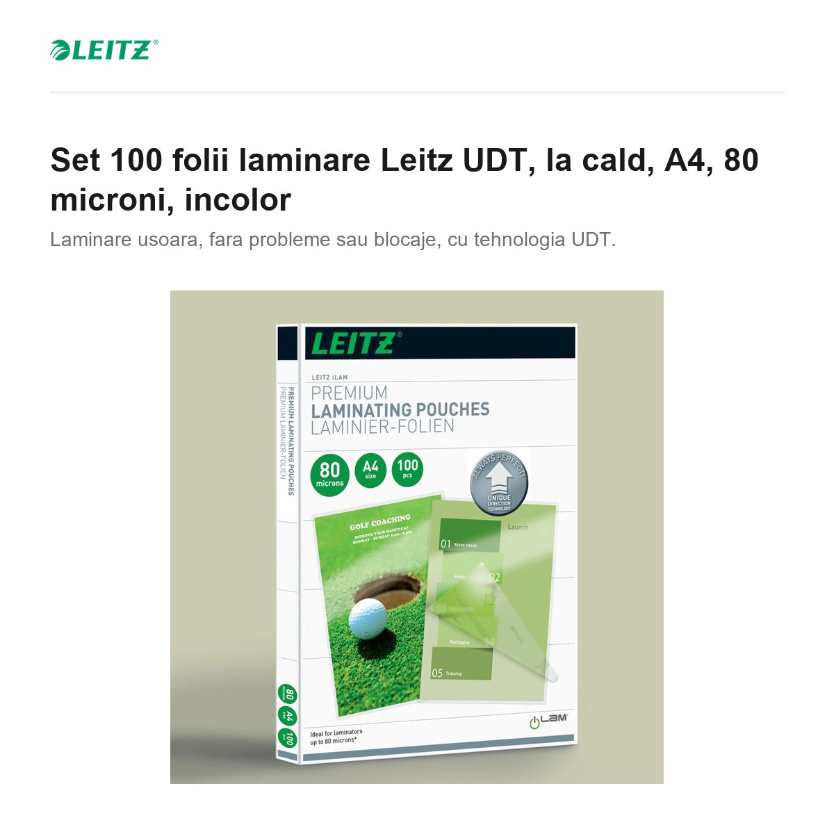 Set 100 folii laminare Leitz UDT, la cald, A4, 80 microni, incolor [2]