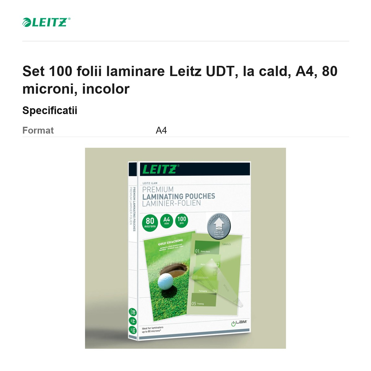 Set 100 folii laminare Leitz UDT, la cald, A4, 80 microni, incolor [3]
