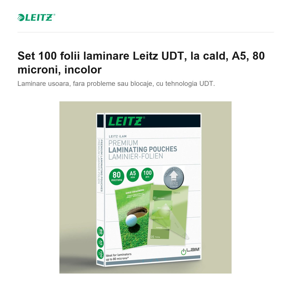 Set 100 folii laminare Leitz UDT, la cald, A5, 80 microni, incolor [2]