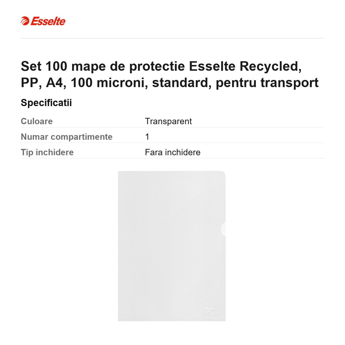 Set 100 mape de protectie Esselte Recycled, PP, A4, 100 microni, standard, pentru transport [3]