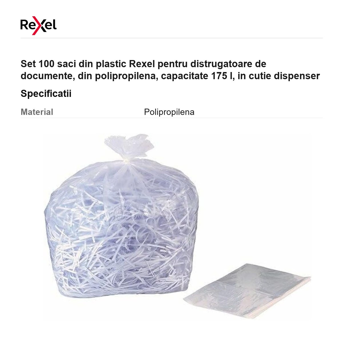 Set 100 saci din plastic Rexel pentru distrugatoare de documente, din polipropilena, capacitate 175 l, in cutie dispenser [3]