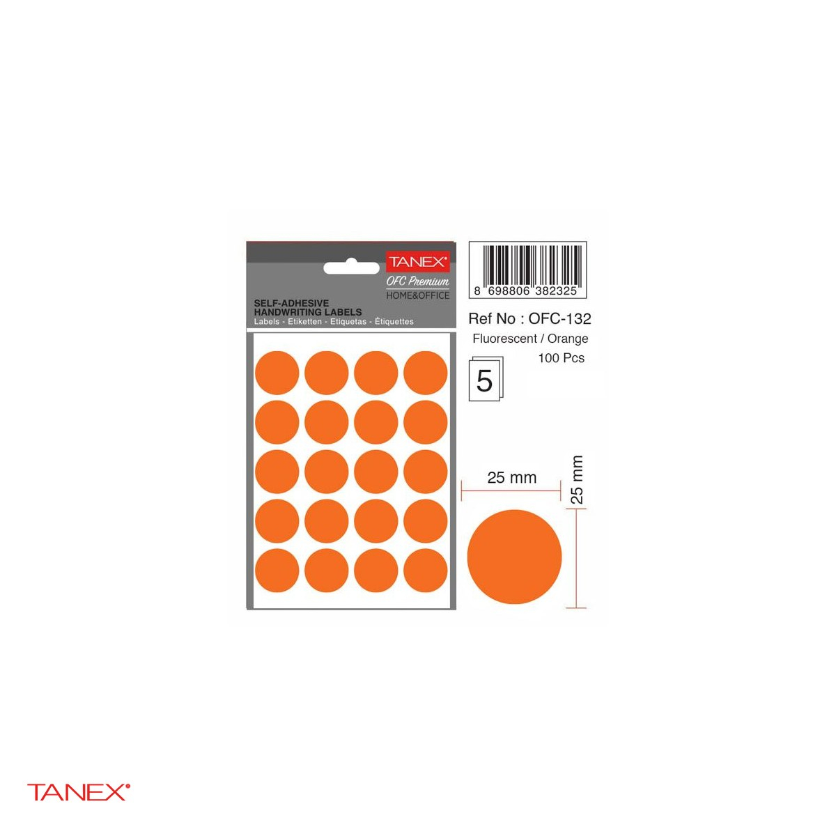 Set 1000 etichete autoadezive rotunde Tanex, diametru 25 mm, 10 seturi, portocalii [4]