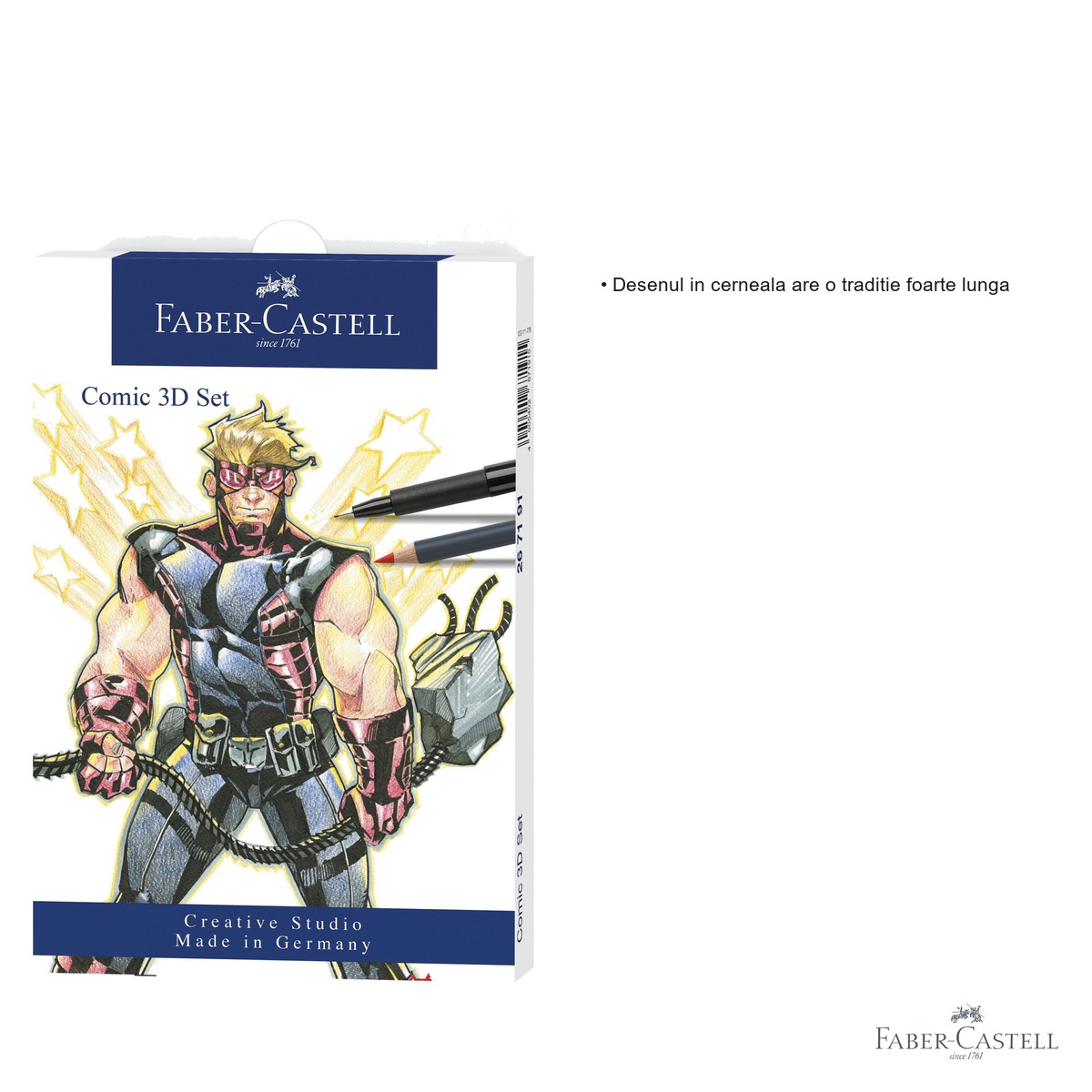 Set 11 piese Pitt Artist Pen Comic Faber-Castell, markere cerneala si creioane acuarela, pentru ilustratie si benzi desenate [3]