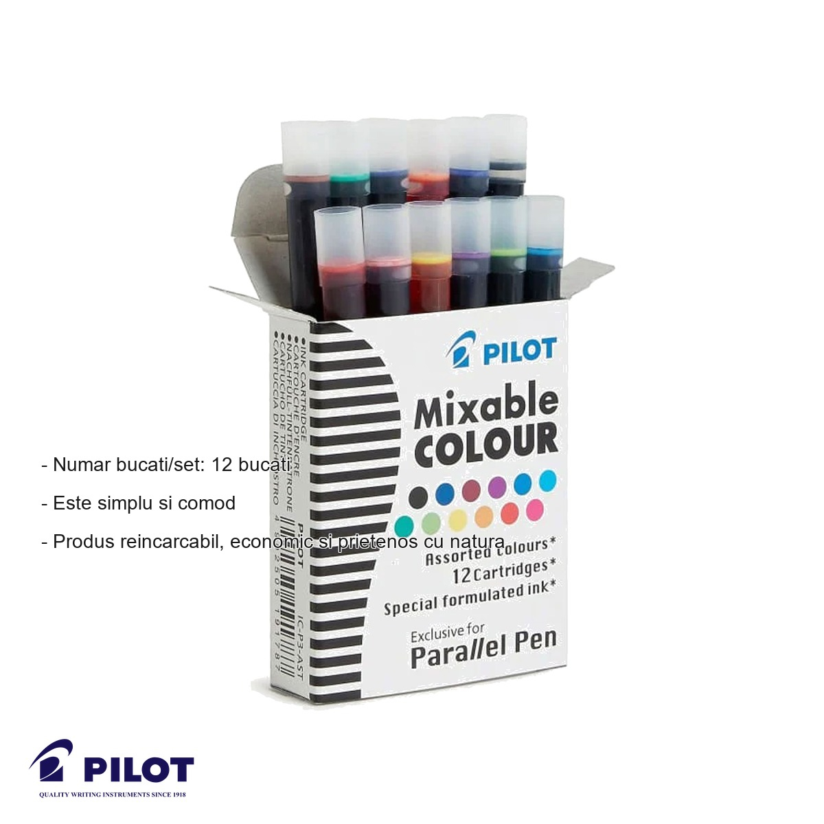 Set 12 cartuse cerneala Pilot Parallel Pen, reincarcare simpla pentru stilouri caligrafica [4]