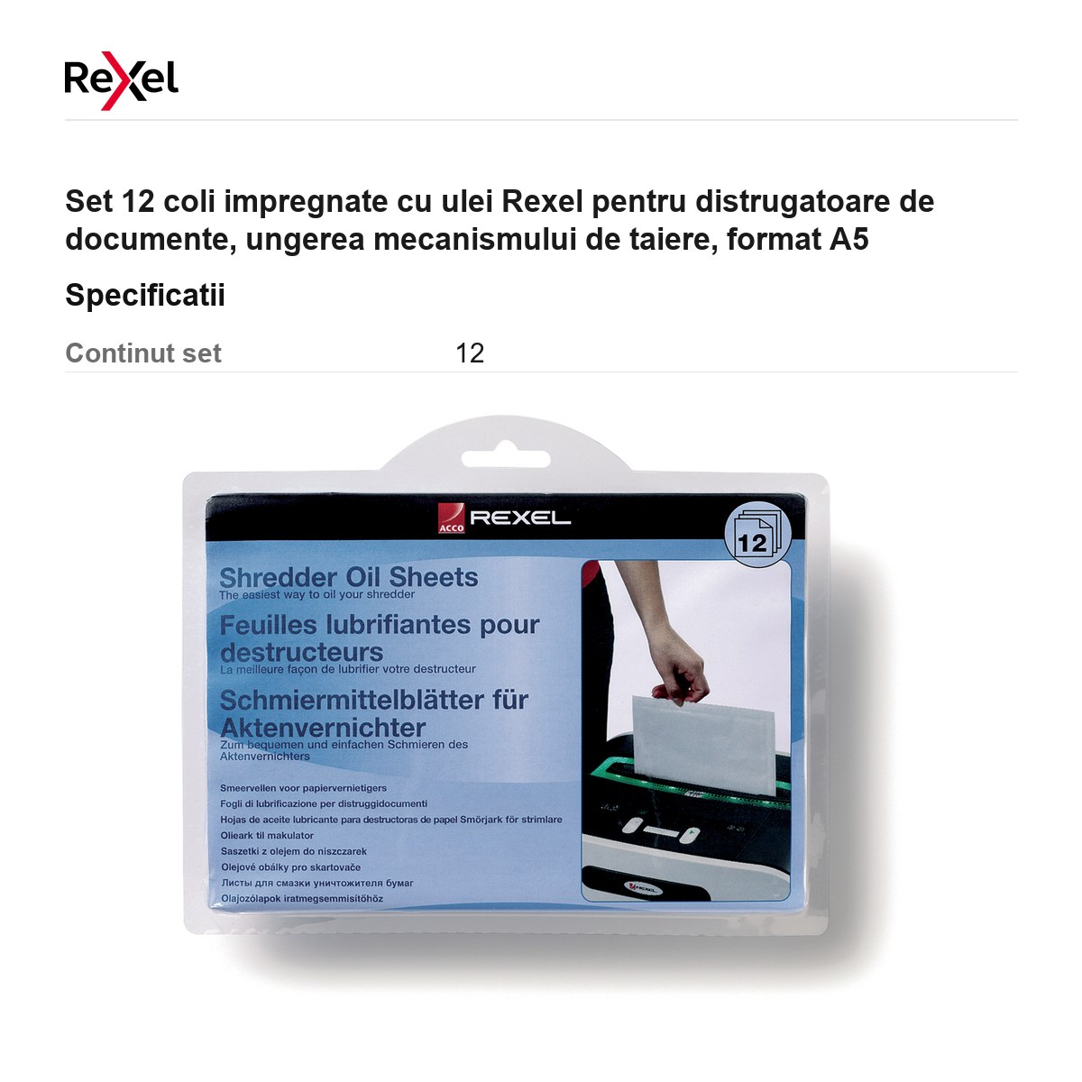 Set 12 coli impregnate cu ulei Rexel pentru distrugatoare de documente, ungerea mecanismului de taiere, format A5 [3]