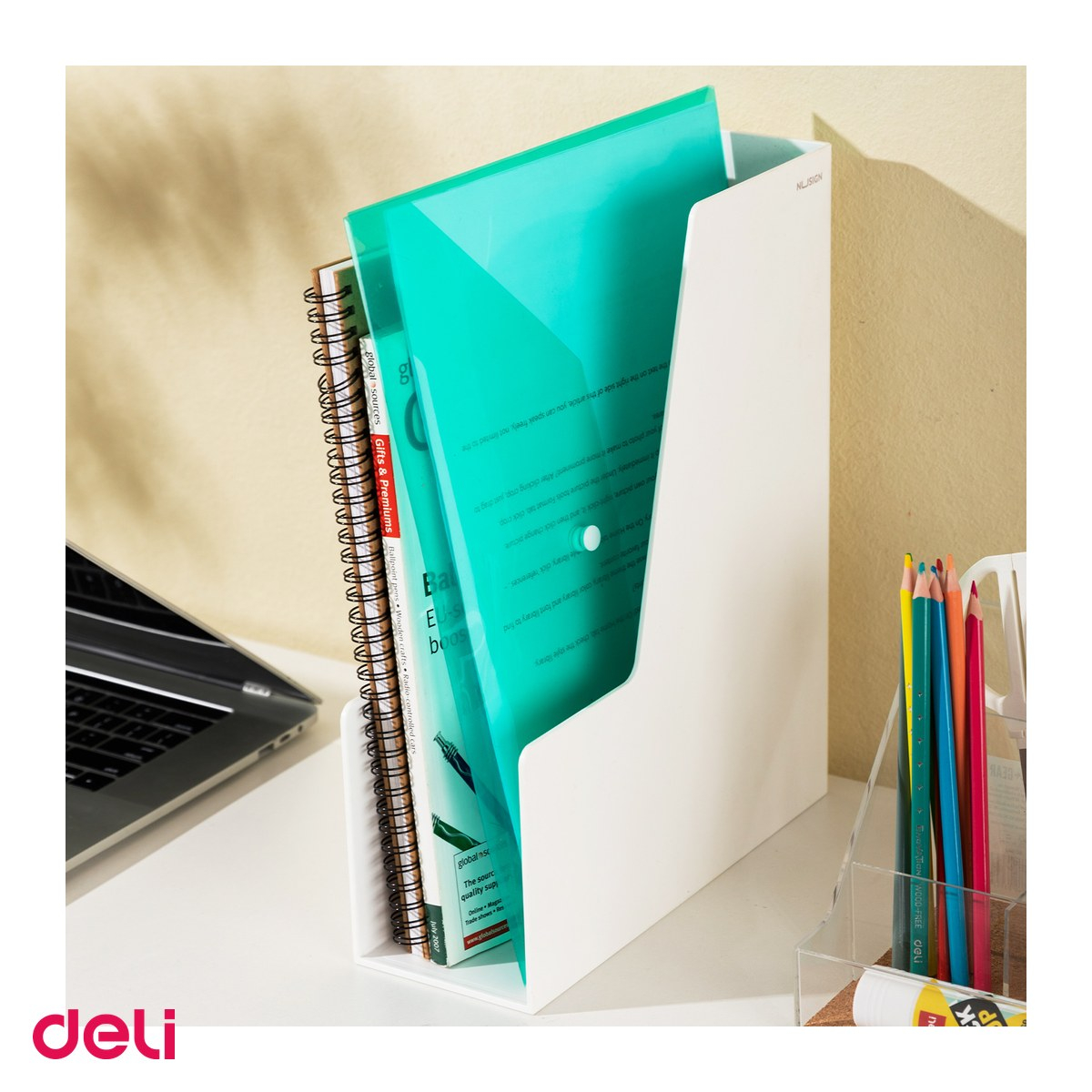 Set 12 mape Deli A4, din plastic, 1 compartiment, buton, verde [5]