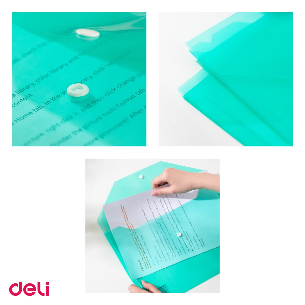 Set 12 mape Deli A4, din plastic, 1 compartiment, buton, verde [4]