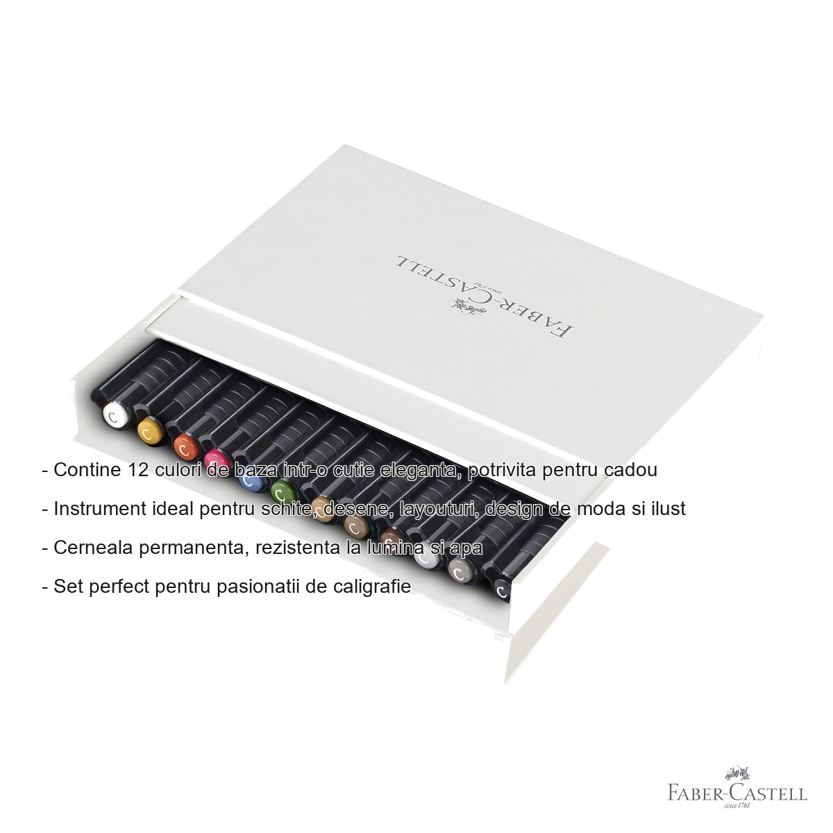 Set 12 markere caligrafice Faber-Castell Pitt Artist Pen, varf caligrafic, cutie studio pentru artisti [2]