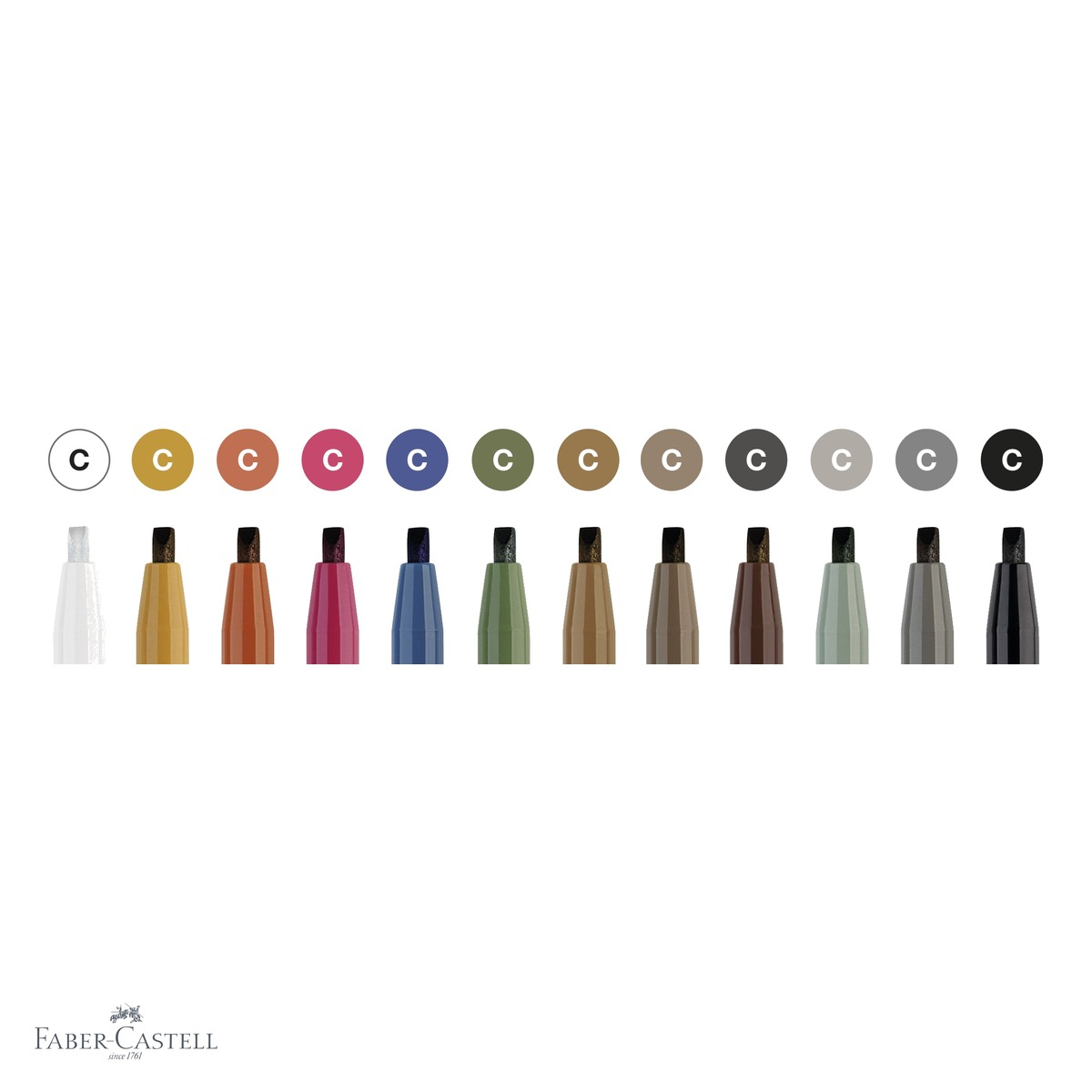 Set 12 markere caligrafice Faber-Castell Pitt Artist Pen, varf caligrafic, cutie studio pentru artisti [4]