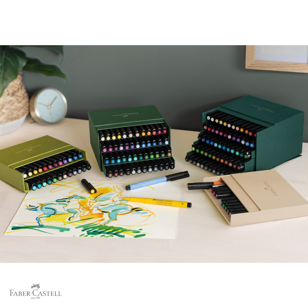 Set 12 markere Faber-Castell Pitt Artist Pen Brush Studio, varf pensula, cerneala rezistenta la apa, pentru artisti si designeri [4]