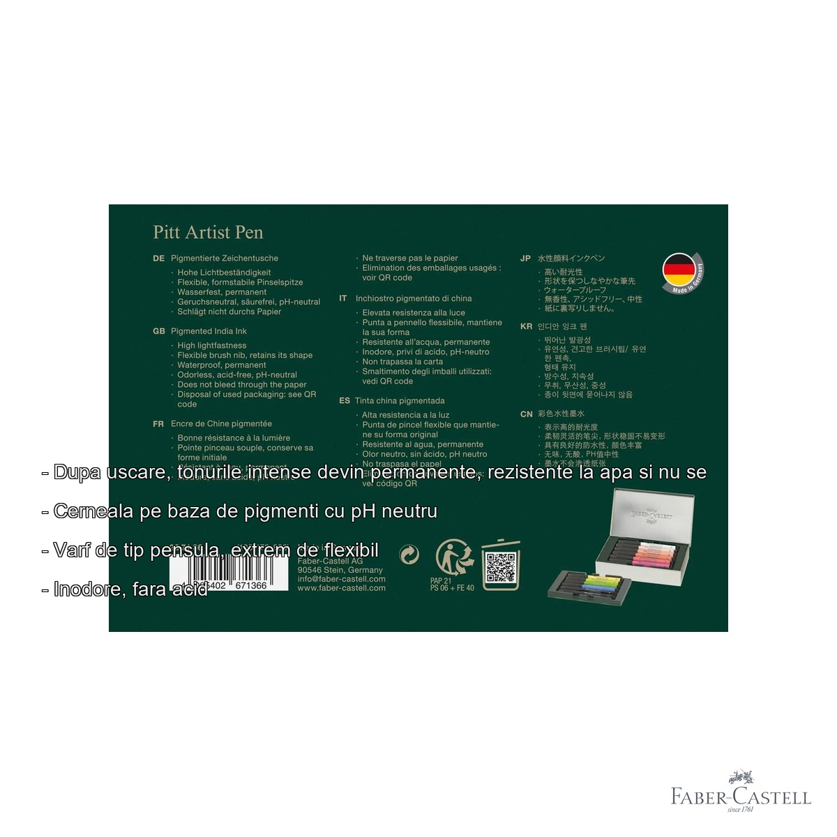 Set 12 markere Faber-Castell Pitt Artist Pen Cities Paris, varf pensula flexibil, cerneala rezistenta la apa [2]