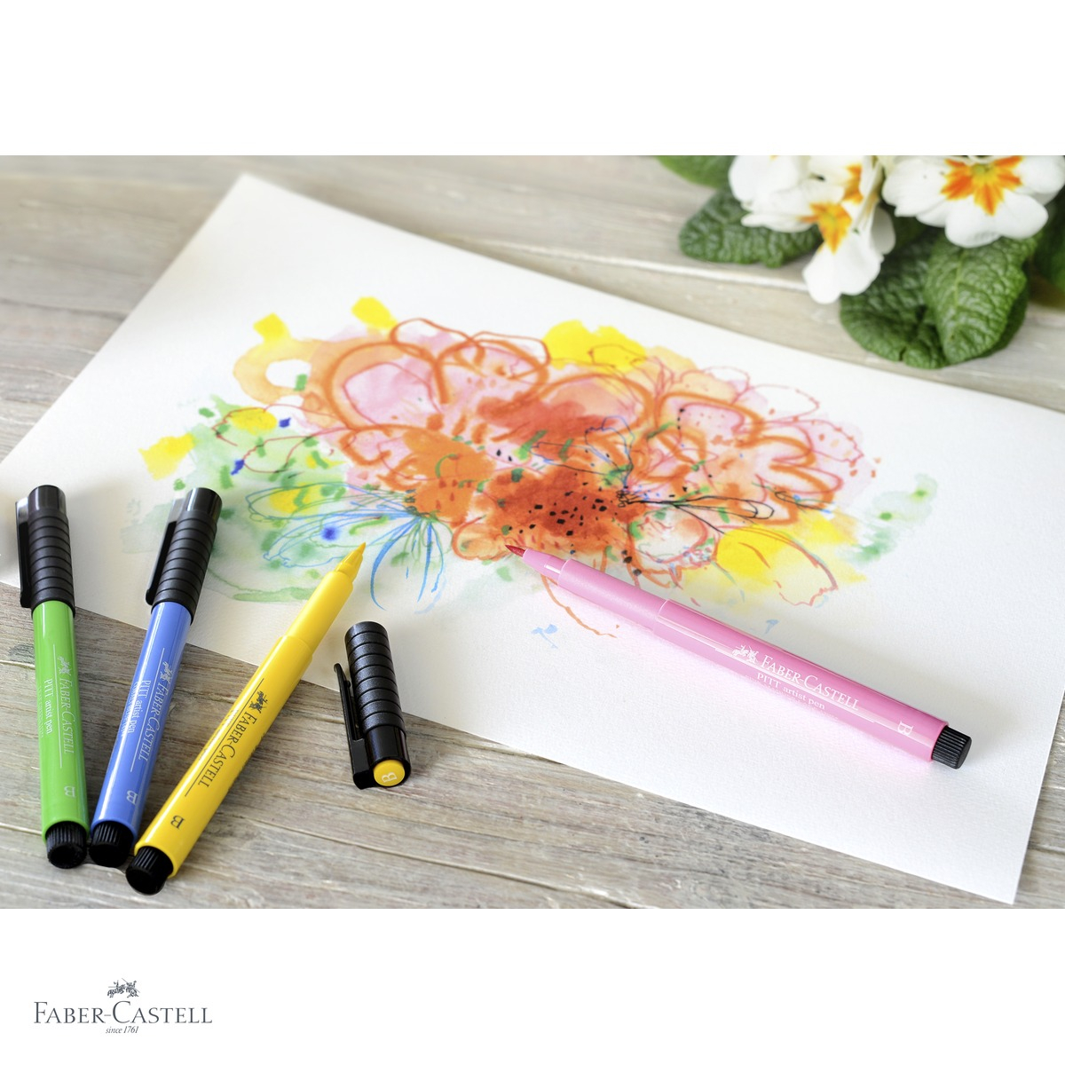 Set 12 markere Faber-Castell Pitt Artist Pen, nuante pastel, varf pensula, pentru arta si ilustratie [4]