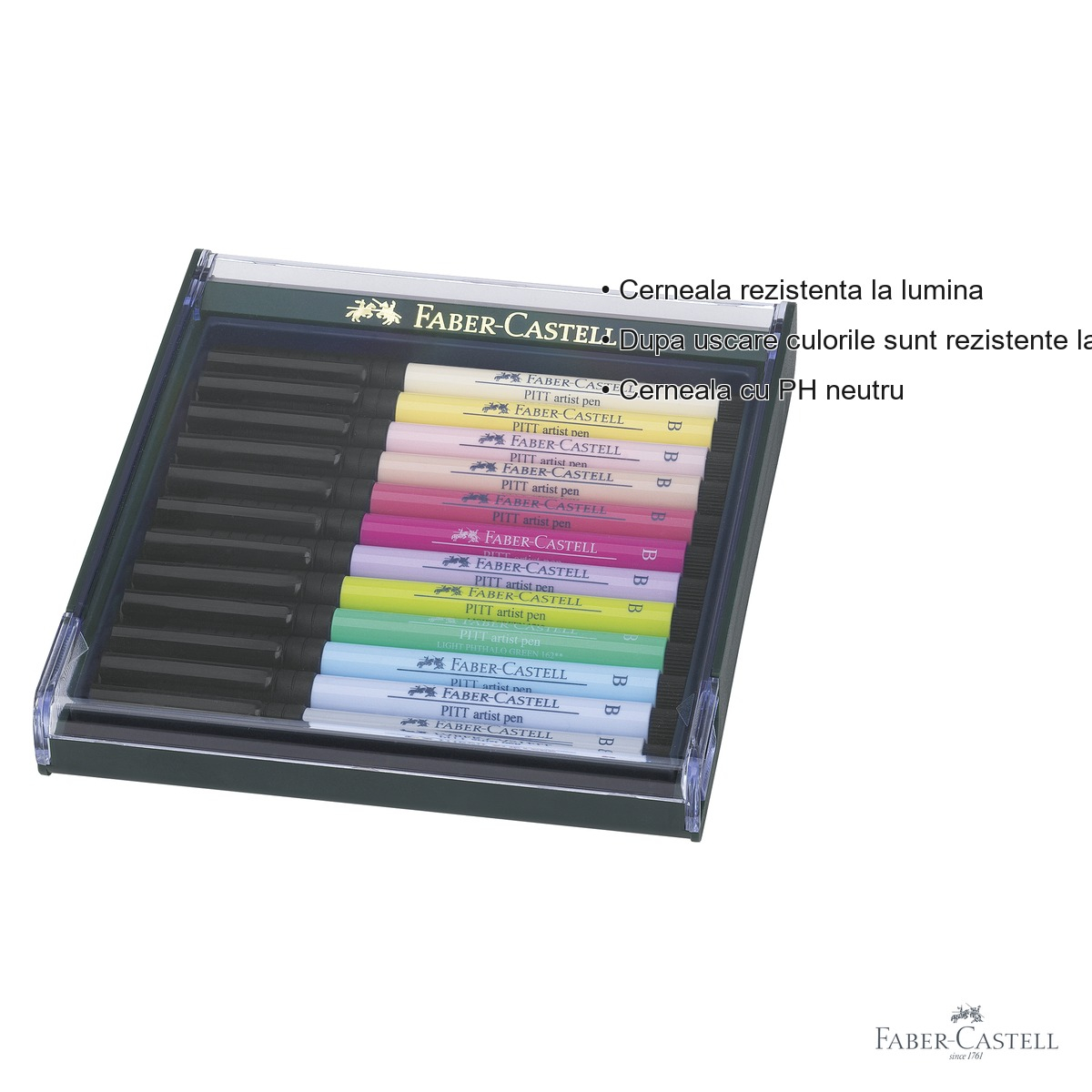 Set 12 markere Faber-Castell Pitt Artist Pen, nuante pastel, varf pensula, pentru arta si ilustratie [3]