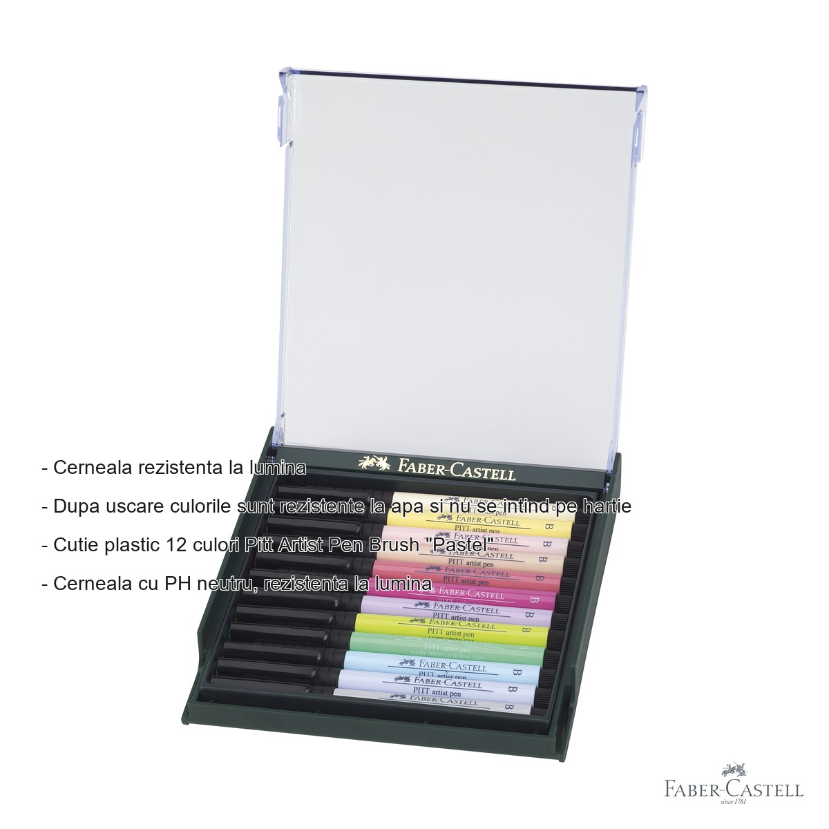 Set 12 markere Faber-Castell Pitt Artist Pen, nuante pastel, varf pensula, pentru arta si ilustratie [2]