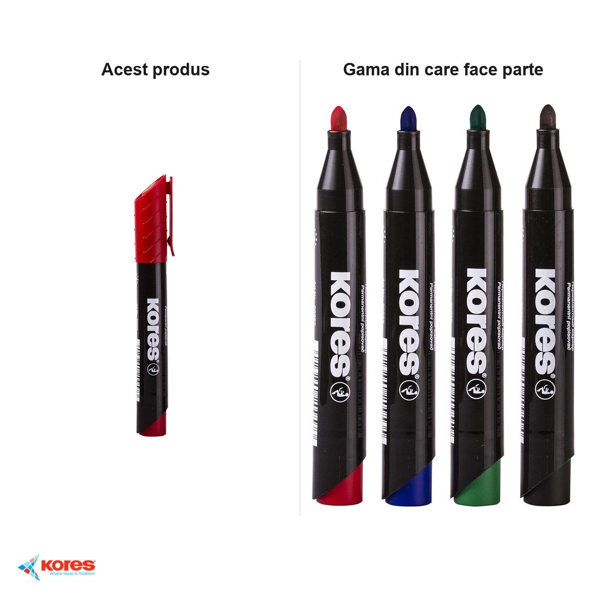 Set 12 markere permanente Kores Eco, varf rotund 3 mm, cerneala rosie [5]
