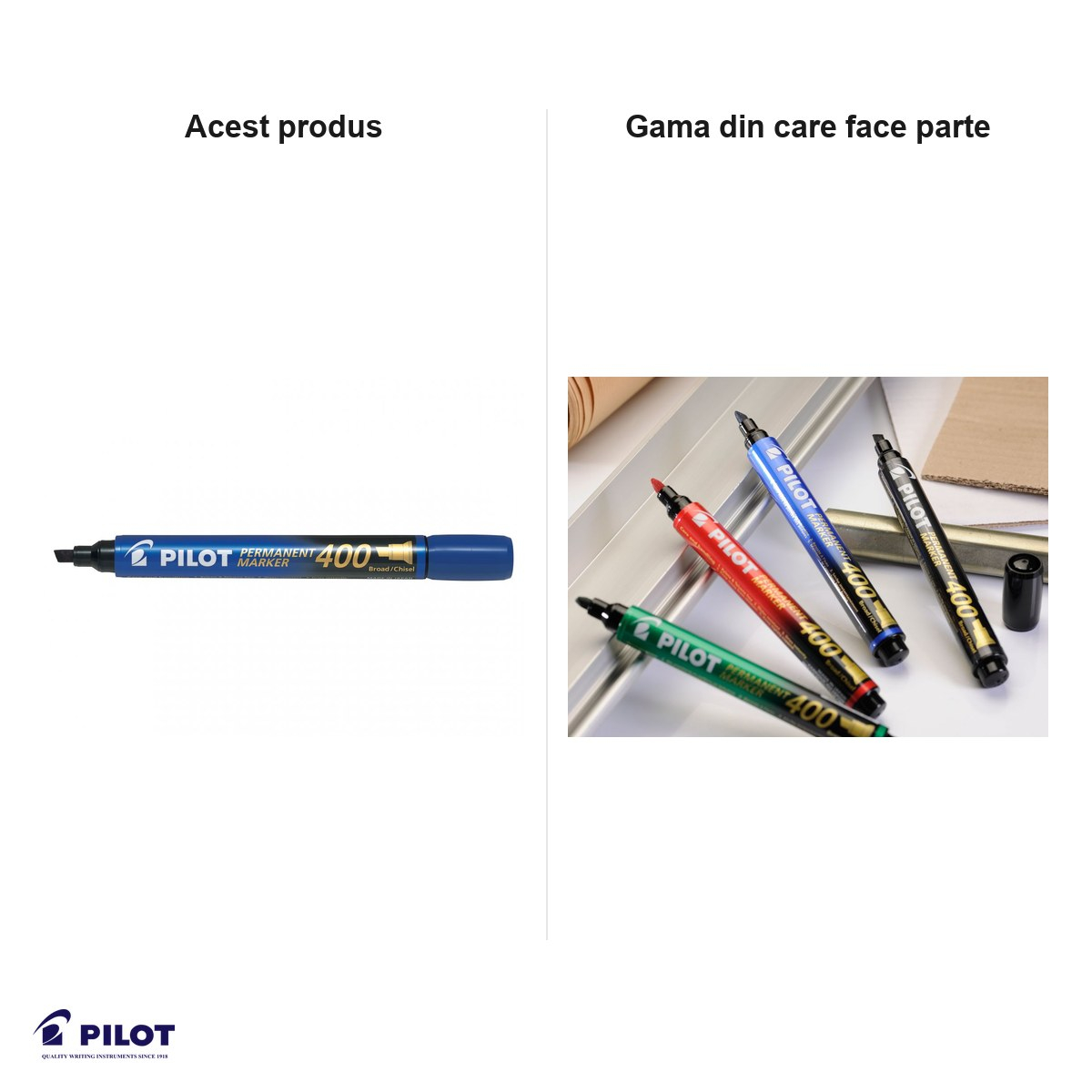 Set 12 markere permanente Pilot P400, varf tesit 4 mm, cerneala albastra [7]