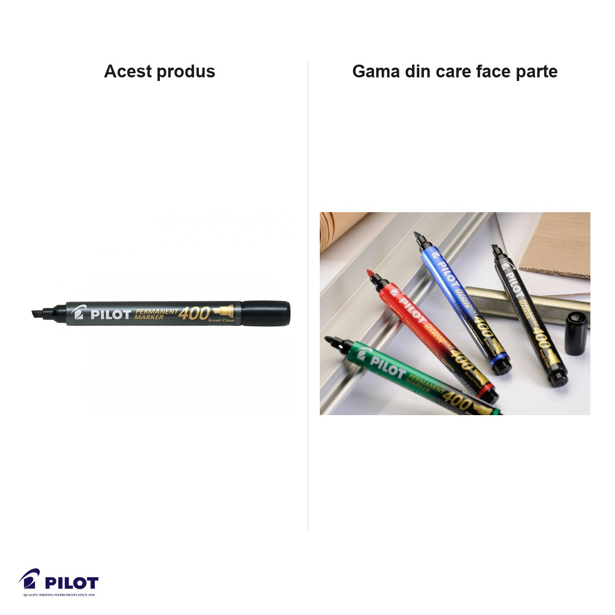Set 12 markere permanente Pilot P400, varf tesit 4 mm, cerneala neagra [7]