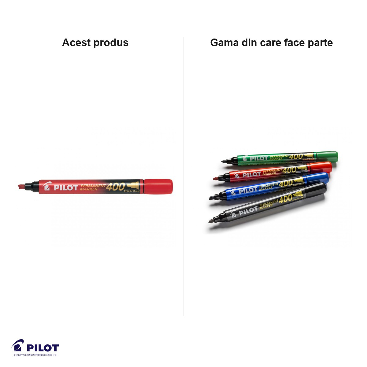 Set 12 markere permanente Pilot P400, varf tesit 4 mm, cerneala rosie [6]