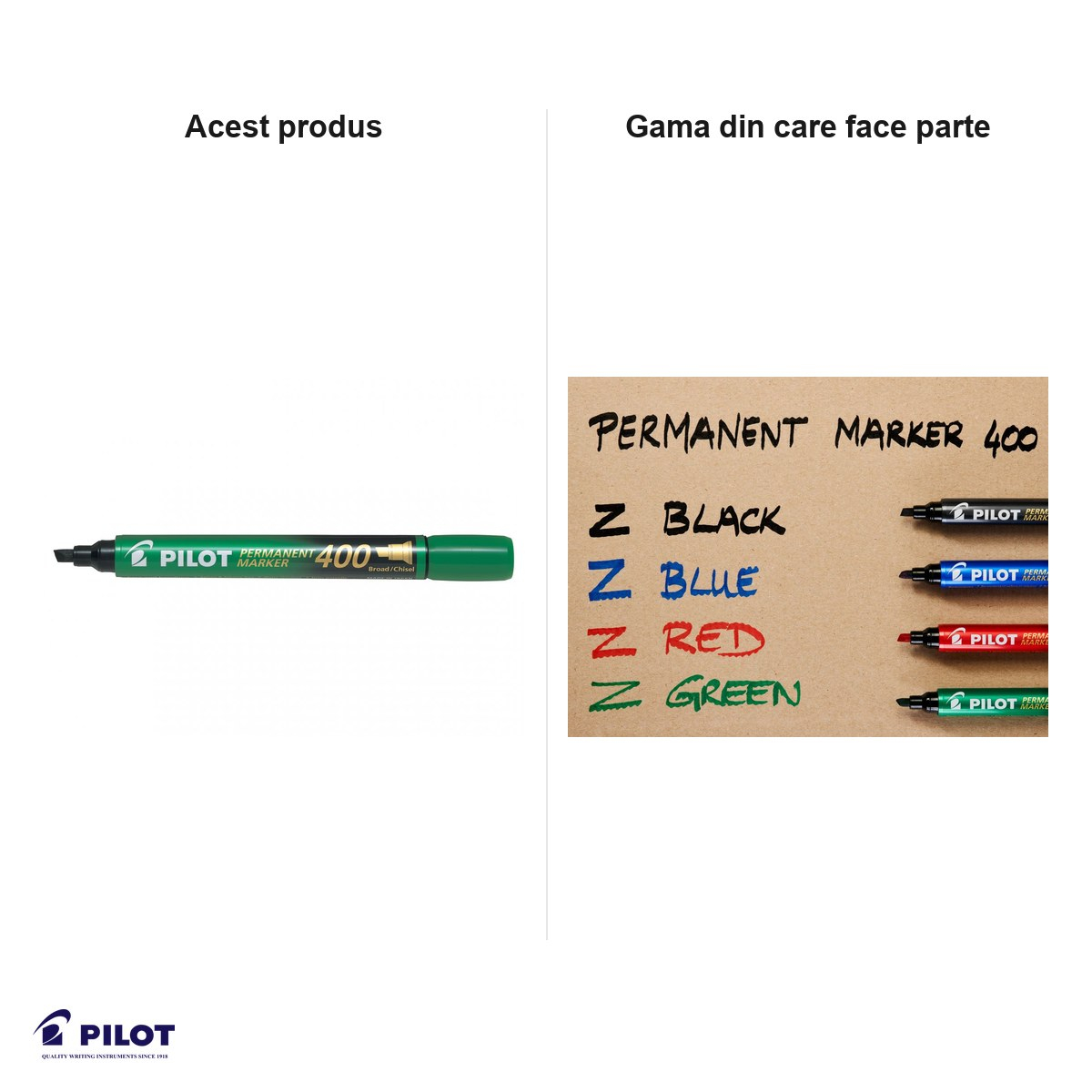 Set 12 markere permanente Pilot P400, varf tesit 4 mm, cerneala verde [5]