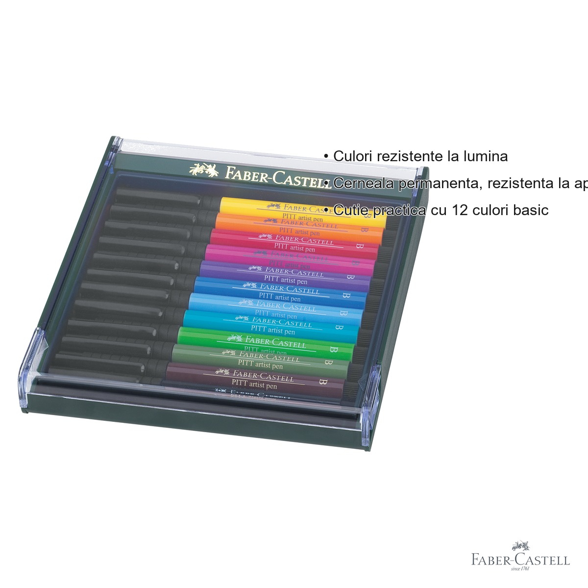 Set 12 markere tip pensula Faber-Castell Pitt Artist Pen, nuante basic, pentru desen si ilustratie [3]