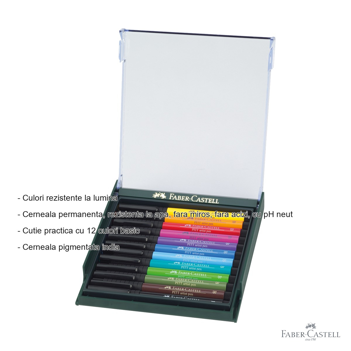 Set 12 markere tip pensula Faber-Castell Pitt Artist Pen, nuante basic, pentru desen si ilustratie [2]