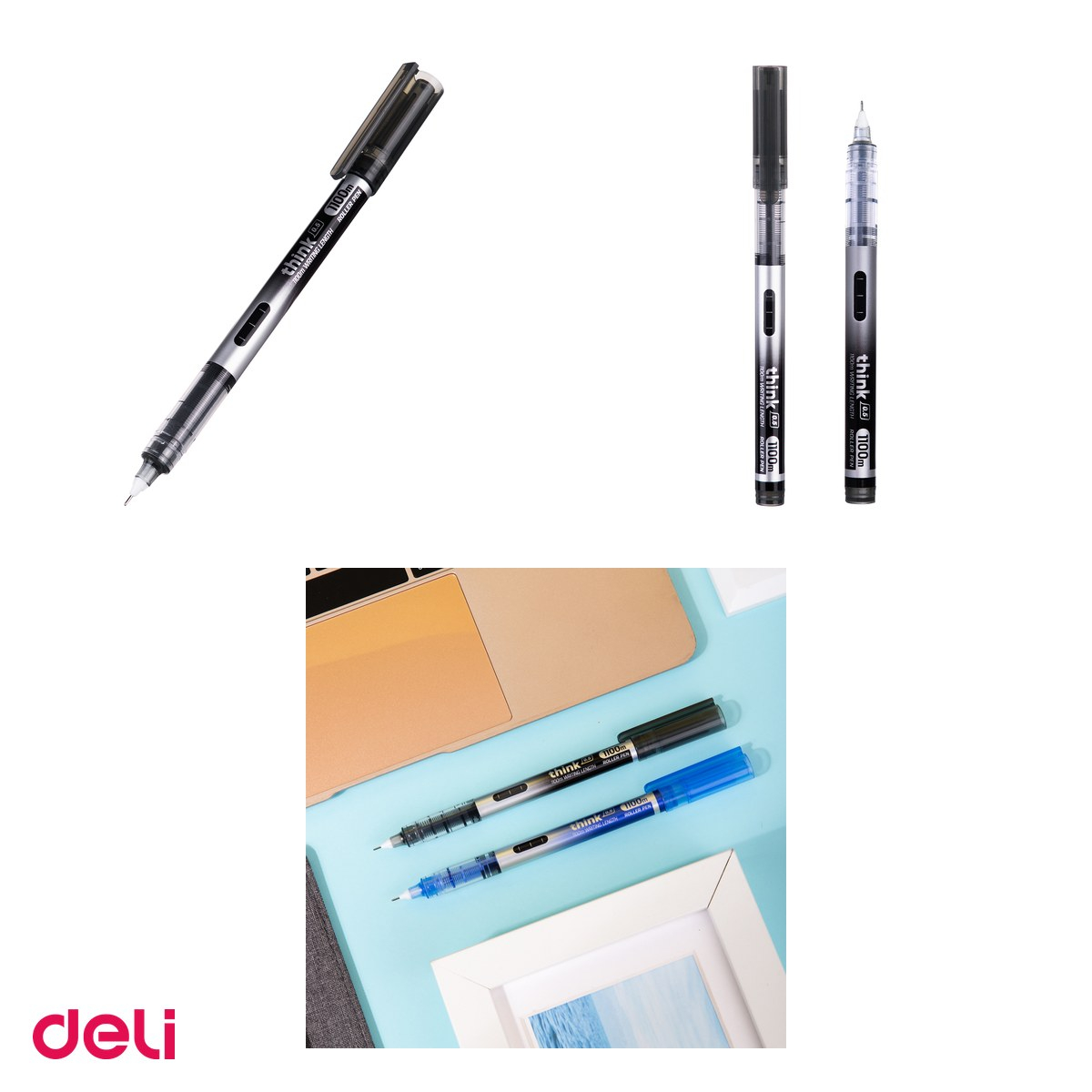 Set 12 rollere Deli Free Ink, 0.5 mm needle negru think [4]
