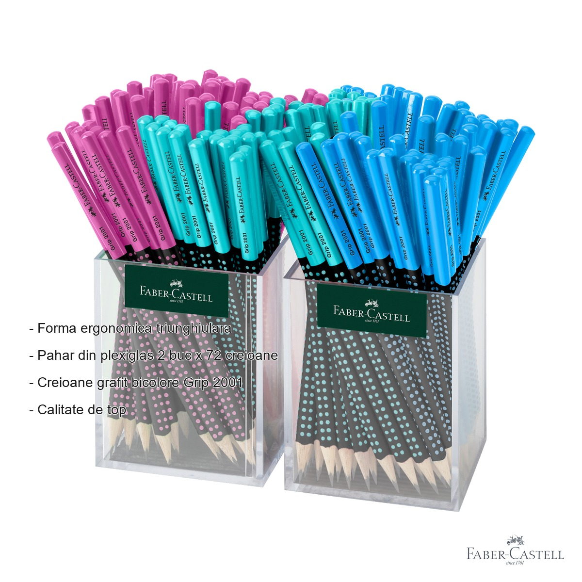 Set 144 creioane grafit Faber-Castell Grip 2001 Two Tone, mina B, forma ergonomica triunghiulara, fara guma, cutie plastic [4]
