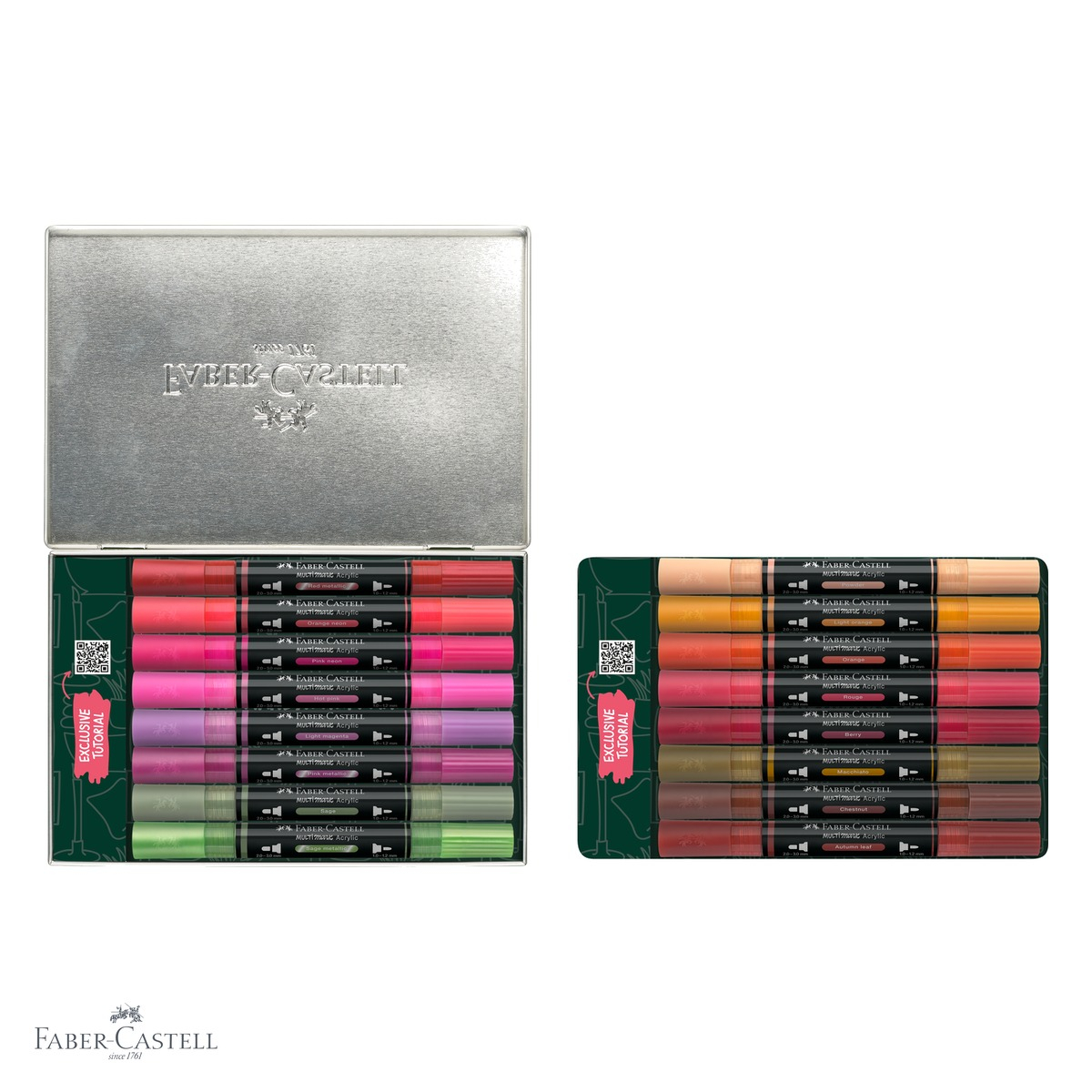 Set 16 markere acrilice Faber-Castell Multimark, varf dublu, cutie metal, pentru multiple suprafete [4]