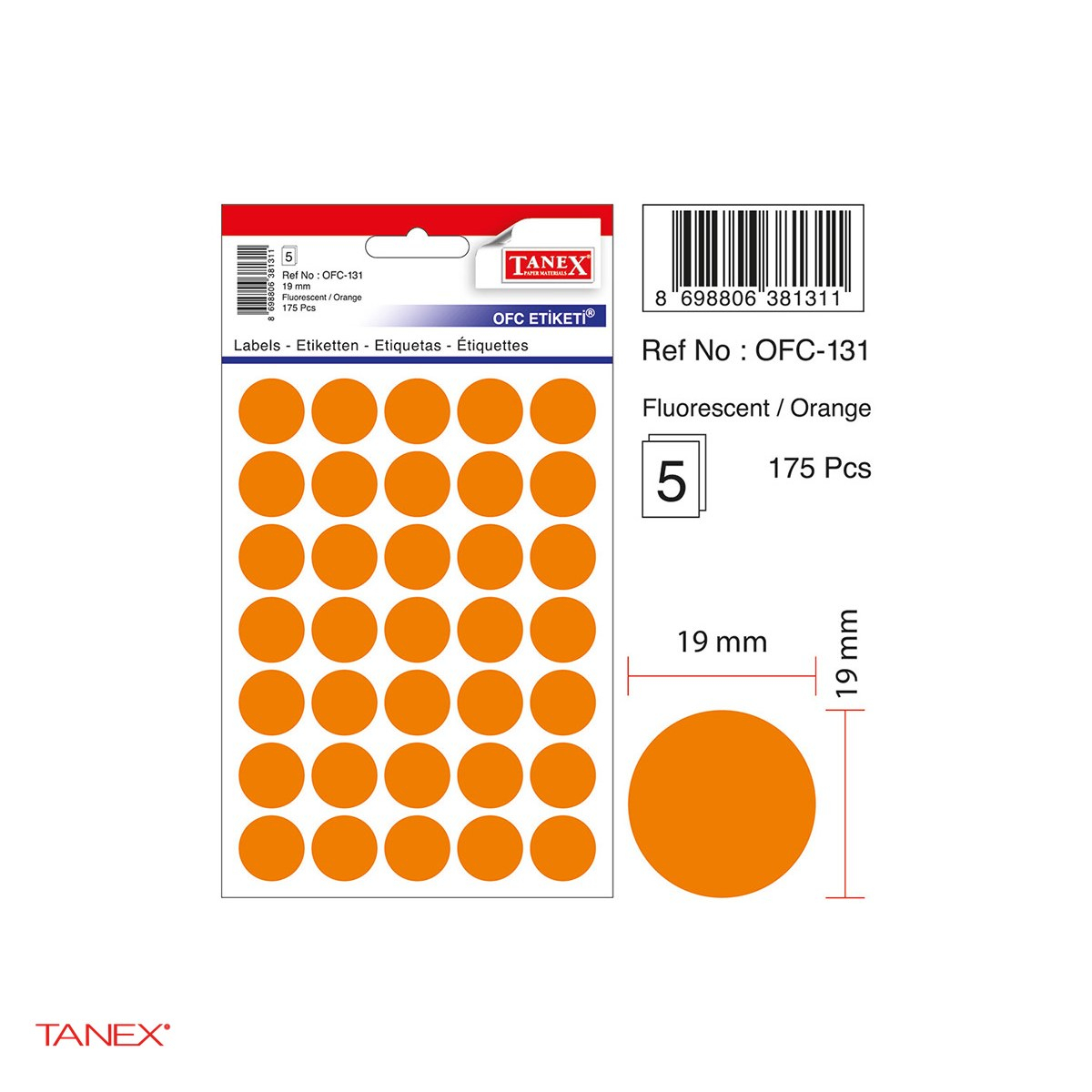 Set 1750 etichete autoadezive rotunde Tanex, diametru 19 mm, 10 seturi, portocalii [4]
