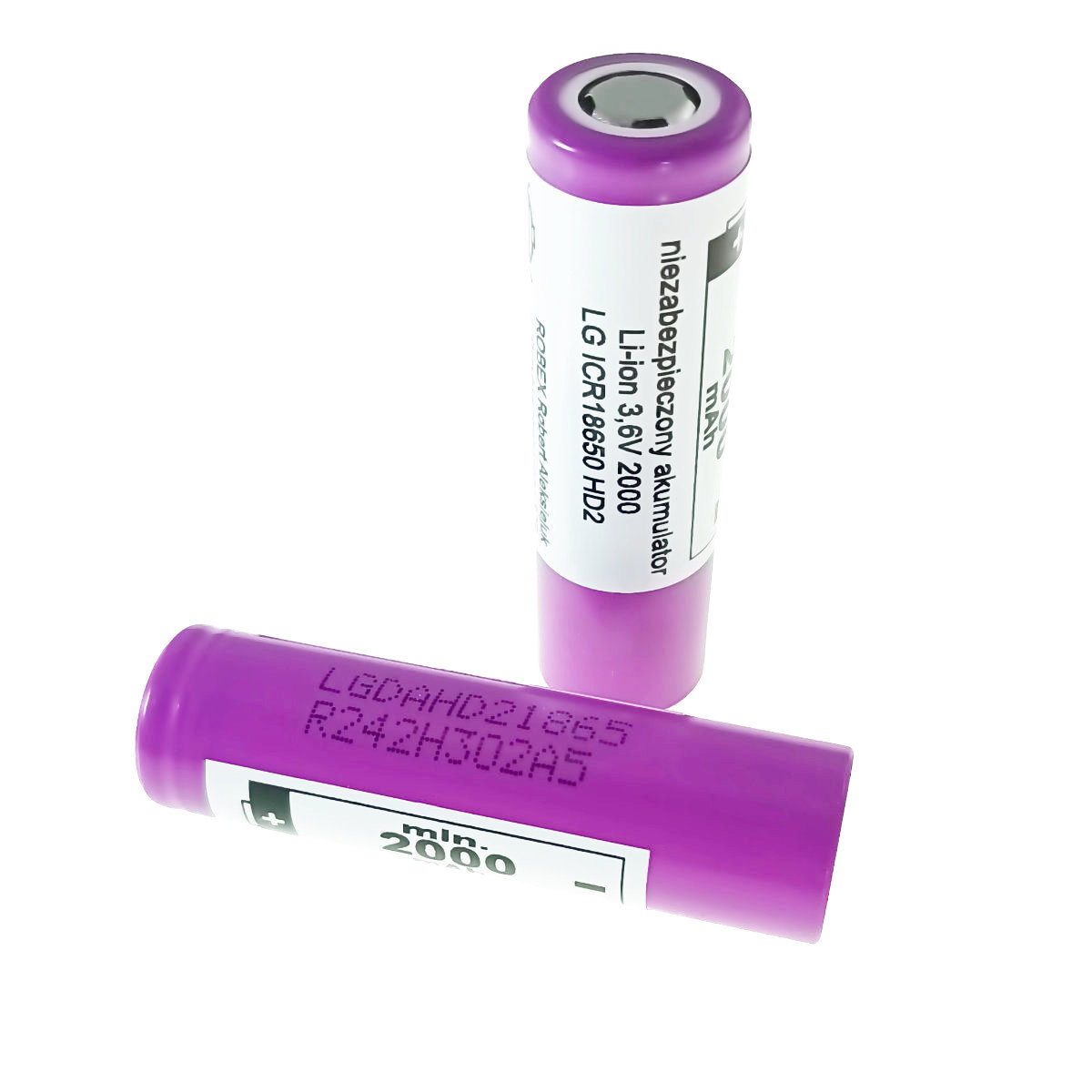 Set 2 acumulatori 18650, Li-ion, 3.6V, 2000mAh 25A, LG 12652, in cutie depozitare, mov [5]