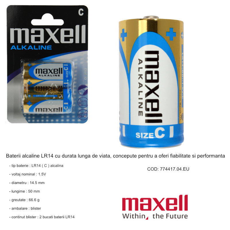 Set 2 baterii alcaline LR14, Maxell, in blister [9]