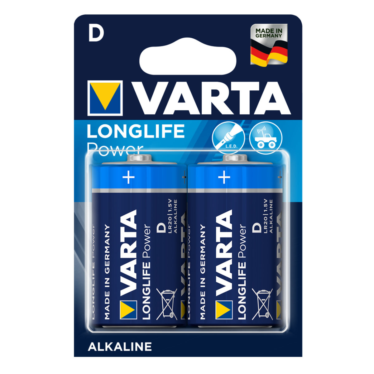 Set 2 baterii alcaline LR20, Varta Longlife Power D, 1.5V, in blister [1]