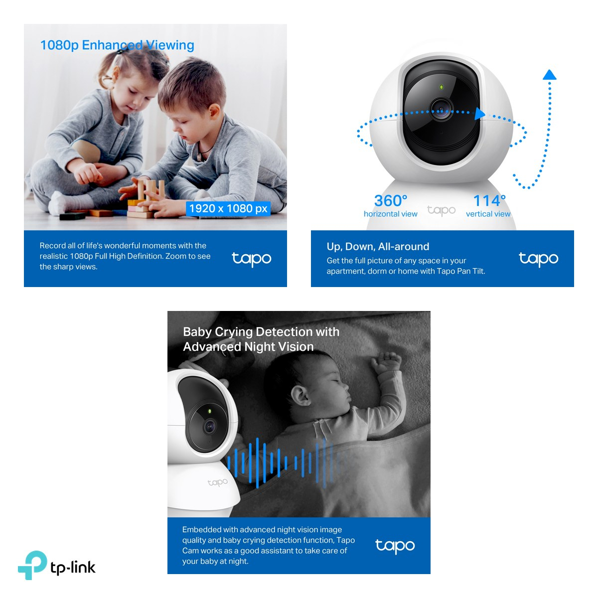 Set 2 camere de supraveghere pan/tilt interior TP-Link Tapo C200, Full HD 1080p, Wi-Fi 2.4 GHz, vedere nocturna IR, detectie persoane si plans de bebelus, alb, C200P2 [4]