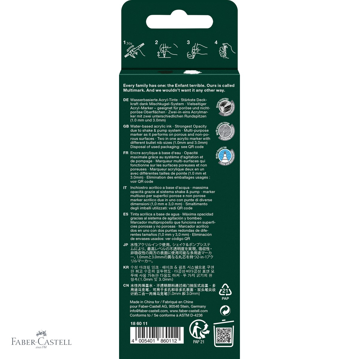 Set 2 markere acrilice Faber-Castell Multimark alb si negru, varf dublu, pentru suprafete multiple [4]