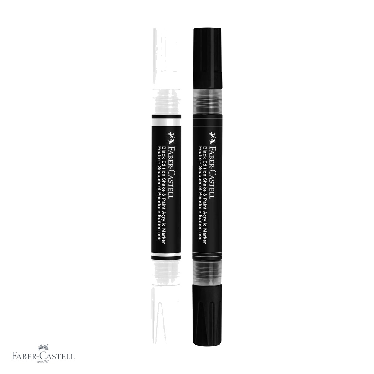 Set 2 markere acrilice Faber-Castell Shake&Paint alb-negru, varf dublu, pentru design si ilustratie [4]