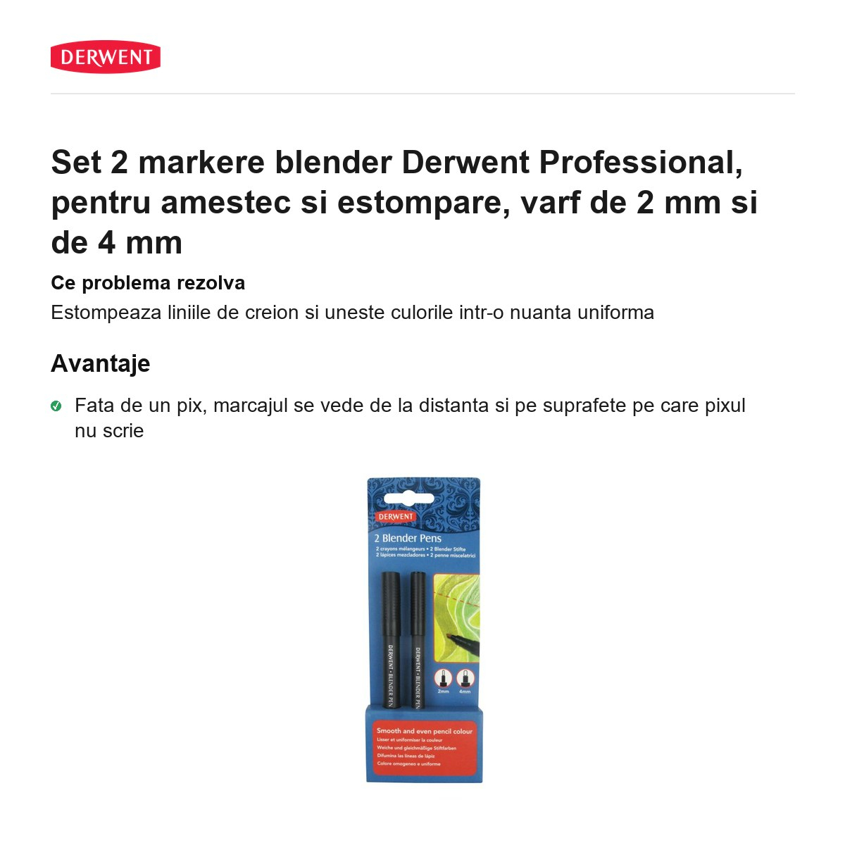 Set 2 markere blender Derwent Professional, pentru amestec si estompare, varf de 2 mm si de 4 mm [2]