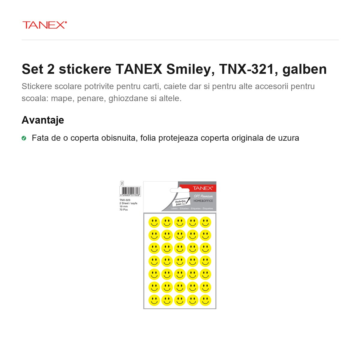 Set 2 stickere TANEX Smiley, TNX-321, galben [2]