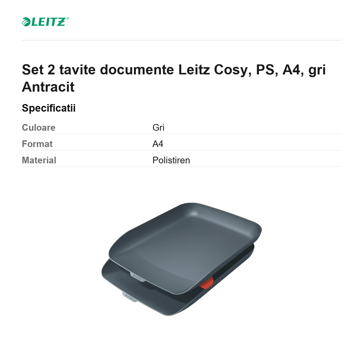 Set 2 tavite documente Leitz Cosy, PS, A4, gri Antracit [3]