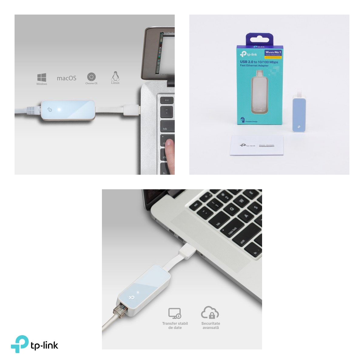 Set 2 x adaptor USB 2.0 la Ethernet TP-Link UE200, port RJ45 10/100 Mbps, chipset RTL8152B, plug and play, format compact, UE200 [5]