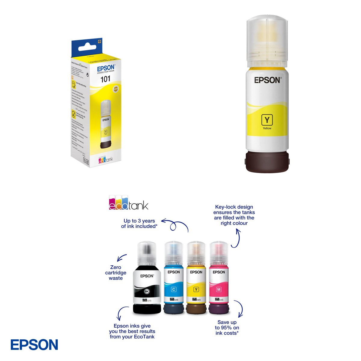 Set 2 x sticla de cerneala Epson 101 EcoTank, 70 ml, randament 6.000-6.500 pagini, pentru imprimante EcoTank, galben, C13T03V44A [4]