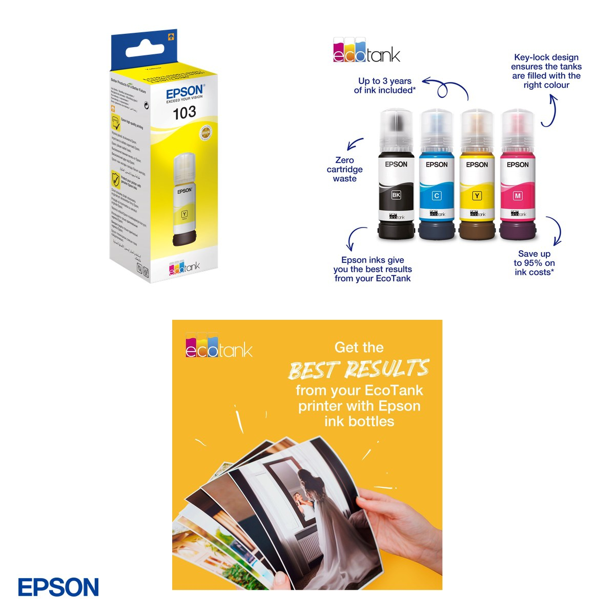 Set 2 x sticla de cerneala Epson 103 EcoTank, 65 ml, cerneala dye, randament 7.000-7.500 pagini, pentru imprimante EcoTank, galben, C13T00S44A [4]
