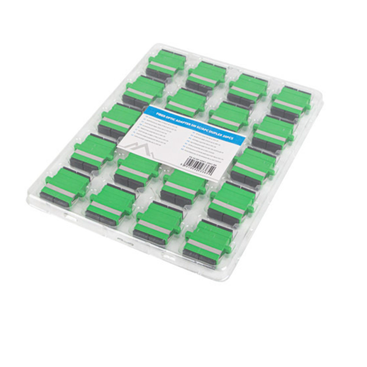 Set 20 adaptoare retea fibra optica cu conectori SC/APC, Lanberg 43365, SM DUPLEX, capace negre, verzi [1]