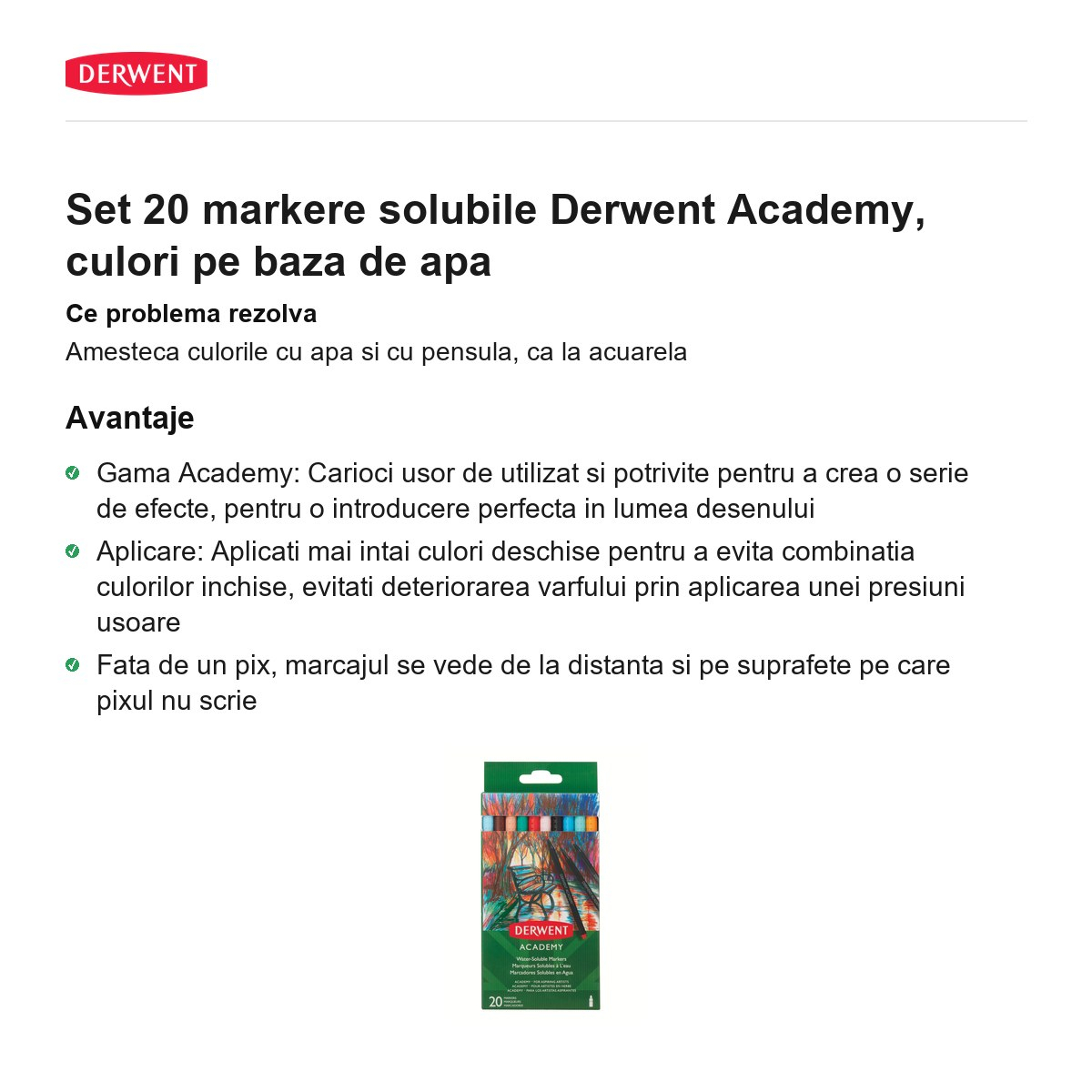 Set 20 markere solubile Derwent Academy, culori pe baza de apa [2]