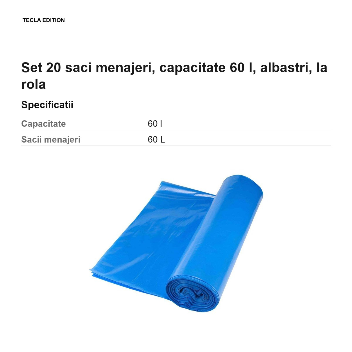 Set 20 saci menajeri, capacitate 60 l, albastri, la rola [3]