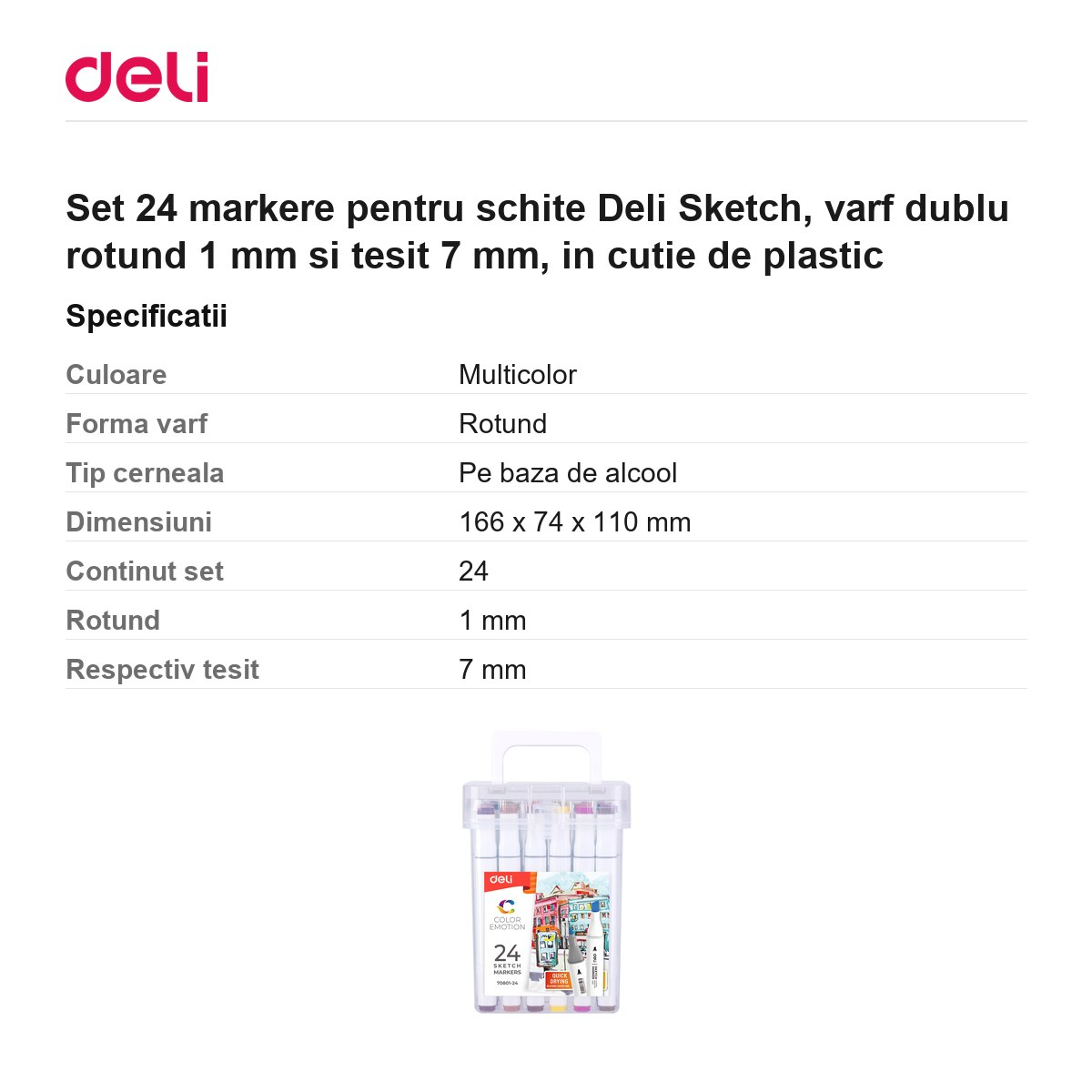 Set 24 markere pentru schite Deli Sketch, varf dublu rotund 1 mm si tesit 7 mm, in cutie de plastic [3]