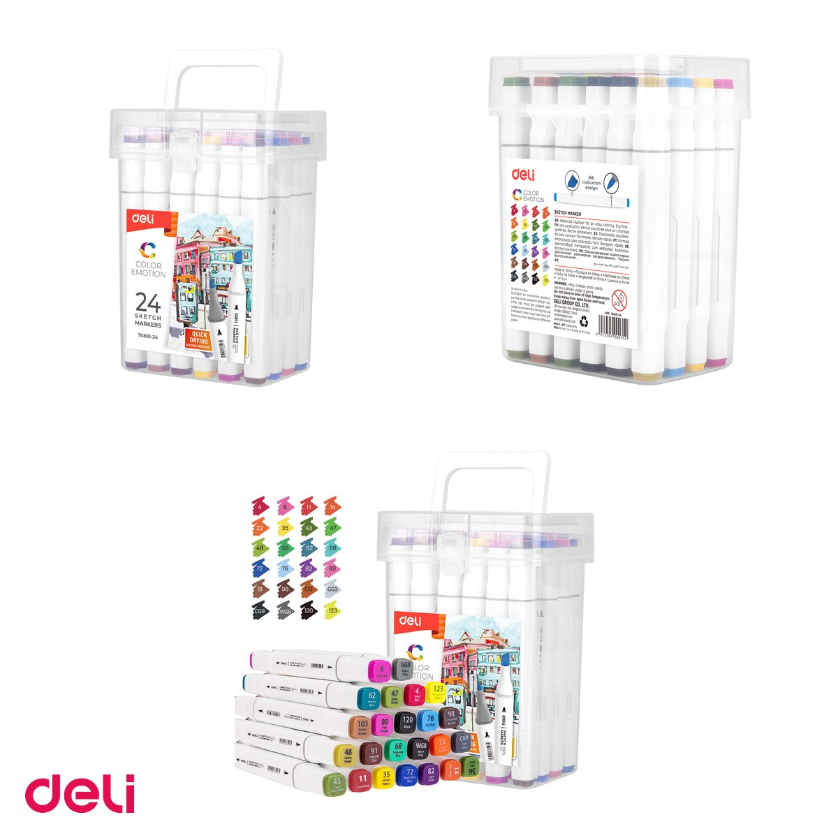 Set 24 markere pentru schite Deli Sketch, varf dublu rotund 1 mm si tesit 7 mm, in cutie de plastic [4]