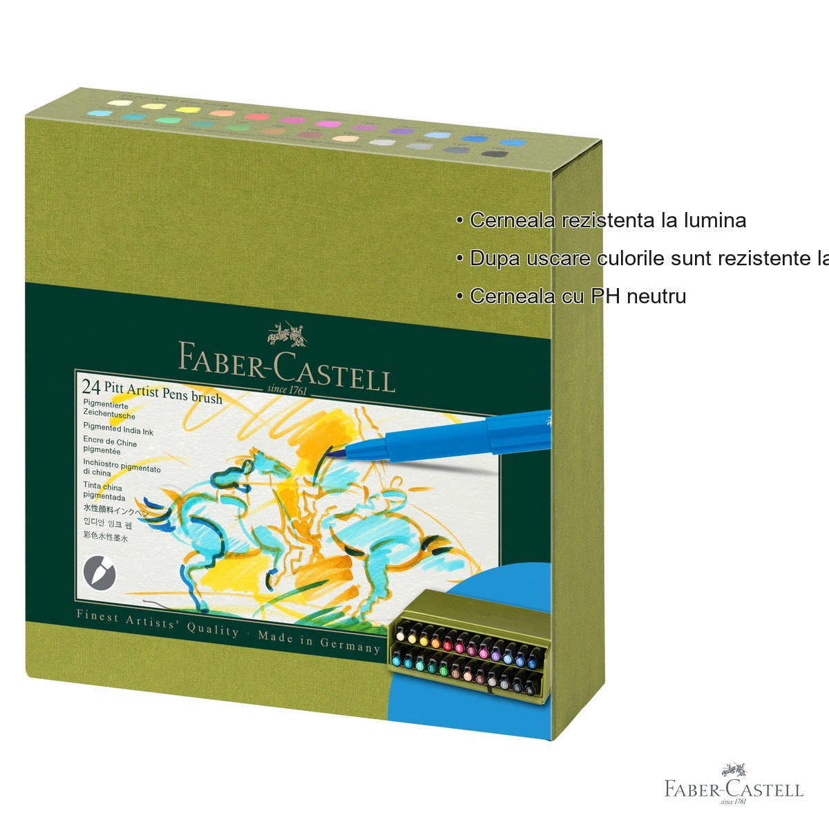 Set 24 markere Pitt Artist Pen Brush Faber-Castell, varf pensula, cutie Studio, pentru artisti si designeri [3]