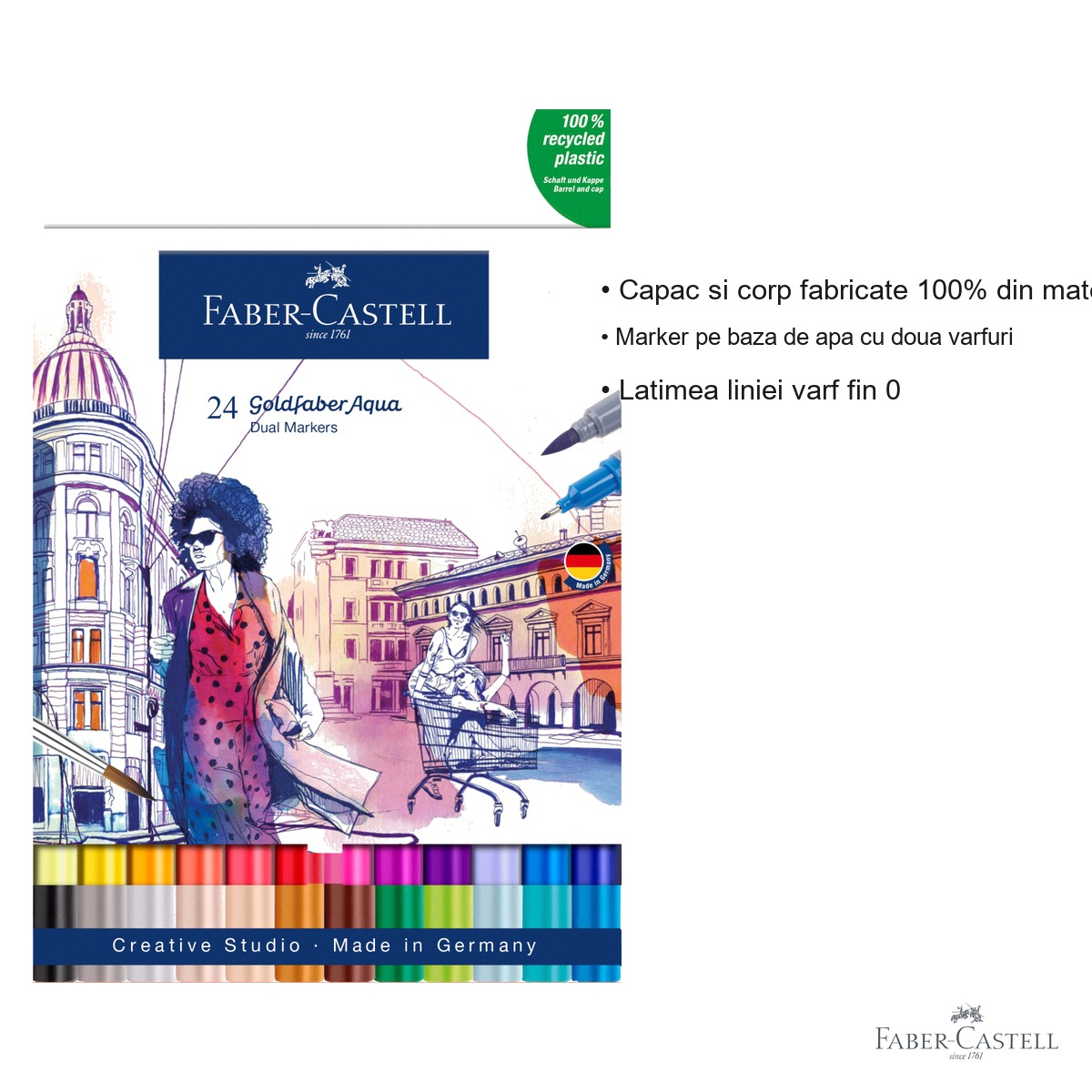Set 24 markere solubile cu doua varfuri Faber-Castell Goldfaber Candy Shop, varf pensula si varf fin, pentru desen si ilustratie [3]