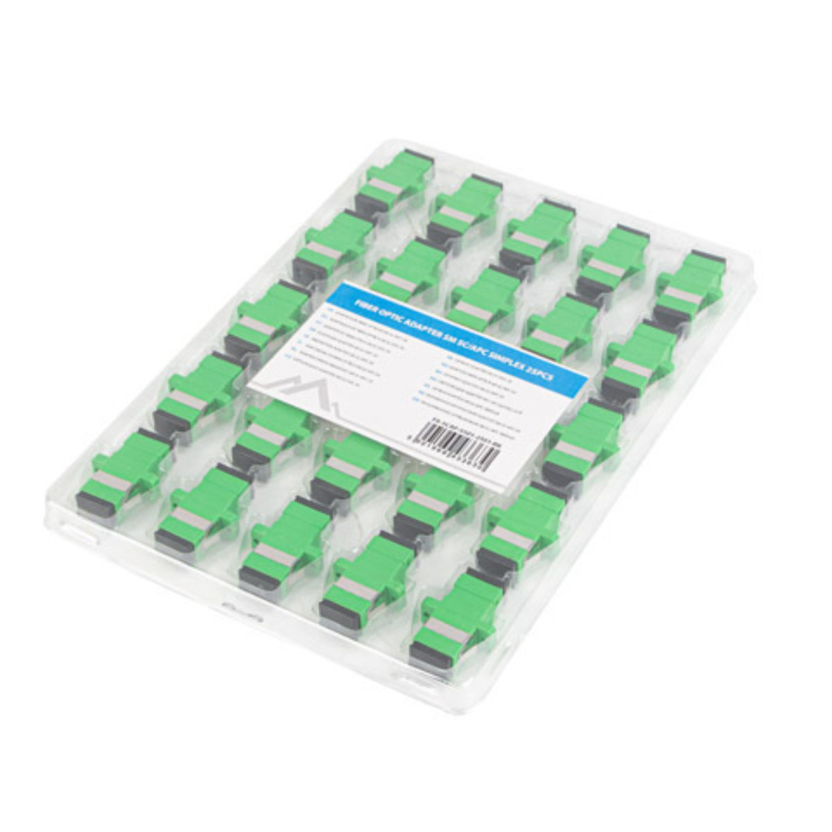 Set 25 adaptoare retea fibra optica cu conectori SC/APC, Lanberg 43363, SM SIMPLEX, cu capace negre, verzi [1]